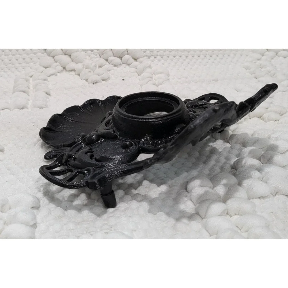 Antique Ornate Inkwell Holder Cast Iron / Vintage Office Decor